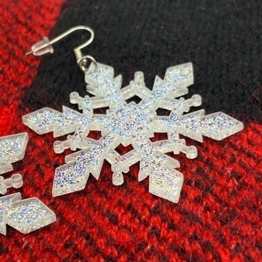 Acrylic Snowflake Glitter‎ Earrings Winter Christmas Dangle Wire Hook Earrings